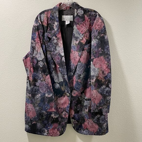 Fitting Image Jackets & Blazers - FITTING IMAGE Vintage Floral Blazer Style #28818W, Burgundy/Black Multi - 18W